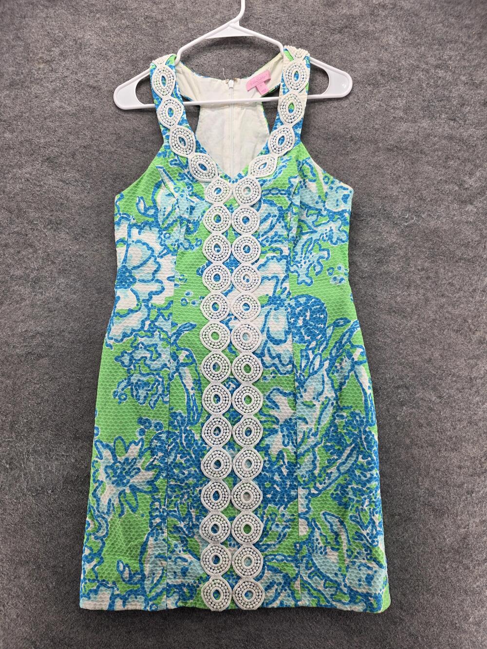 Lilly Pulitzer Dress Womens 6 Green Short Sheath Sleeveless V-Neck Crochet Lined